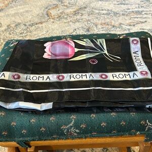 Roma knock off black silver with pink tulips scarf/wrap